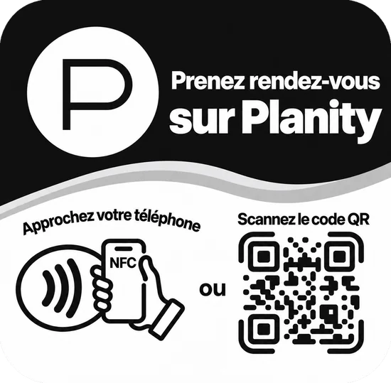 Plaque NFC « Prenez rendez-vous sur Planity »
